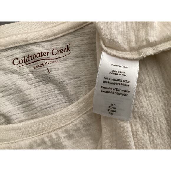 Coldwater Creek Women's Cream cherries Embroidered Short Sleeve Shirt sz L - Picture 5 of 5